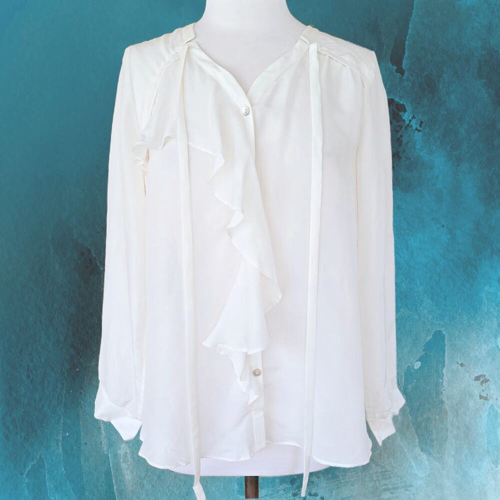 SUNDANCE Cascade Silk Ruffle Poets Blouse Size Medium Pale Ivory